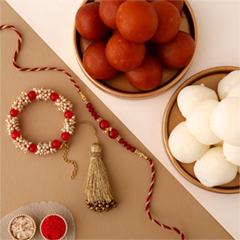 Sneh Delightful Family Rakhis with 1 Kg Gulab Jamun and Rasgulla - Rakhi Cards to UAE