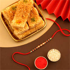 Classic Pearl Rakhi with Mug with Milk Cake Dubai - Rakhi Sweets to UAE