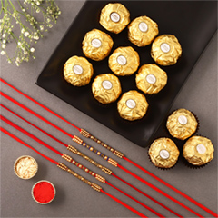Sneh Colourful Pearl Rakhi Set with 16 Ferrero Rocher - Rakhi Chocolates to UAE