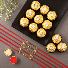 Sneh Colourful Pearl Rakhi Set with 16 Ferrero Rocher - Rakhi Cards to UAE
