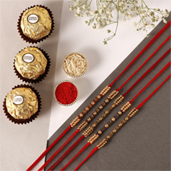 Sneh Colourful Pearl Rakhi Set with 3 Ferrero Rocher - Rakhi Chocolates to UAE