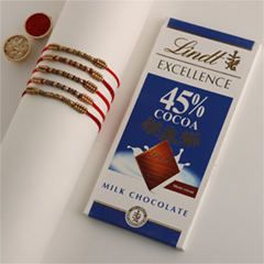 Sneh Colourful Pearl Rakhi Set with Lindt Bar - Rakhi Chocolates to UAE