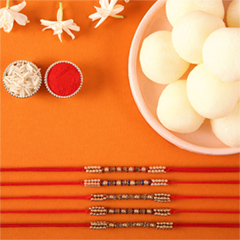 Sneh Colourful Pearl Rakhi Set with Rasgulla Tin - Rakhi Cards to UAE