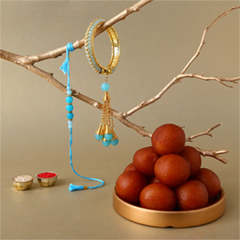 Sneh Blue Bangle Style Rakhi Set with Gulab Jamun Tin - Rakhi Sweets to UAE