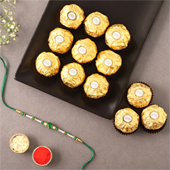 Sneh Fancy Green Rakhi and 16 Pcs Ferrero Rocher - Rakhi Chocolates to UAE