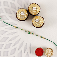 Sneh Fancy Green Rakhi with 3 Pcs Ferrero Rocher - Rakhi Chocolates to UAE