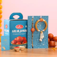 Orange Pearl Lumba Rakhi Set And Gulab Jamun - Rakhi Cards to UAE