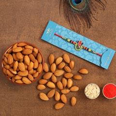 Multicoloured Lord Ganesha Rakhi And Healthy Almonds - Rakhi Dry Fruits to UAE