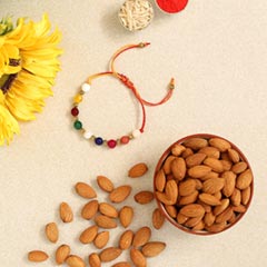 Navrattan Bracelet Pearl Rakhi And Healthy Almonds - Rakhi Dry Fruits to UAE