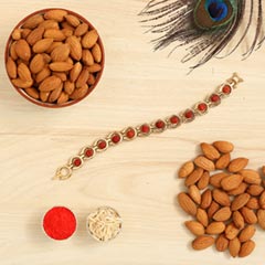 Spiritual Rudraksha Bracelet Rakhi And Healthy Almonds - Rakhi Dry Fruits to UAE