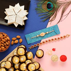 Rudraksha & Peach Stone Rakhis With Chocolate - Rakhi Hampers to UAE