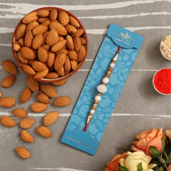 Elegant Pearl Mauli Rakhi And Healthy Almonds - Rakhi Dry Fruits to UAE
