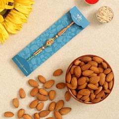 Ethnic Leaf Pearl Designer Rakhi And Healthy Almonds - Rakhi Dry Fruits to UAE