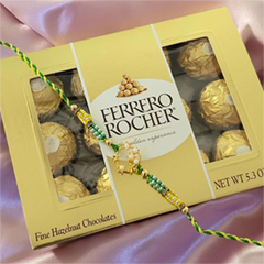 Dazzling Green Rakhi with Ferrero - Exclusive Rakhi to USA