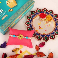 Peacock Rakhi and Thali Combo with Soan - Thali Hampers to USA