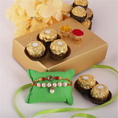 Pearl and Floral Rakhis with Ferrero Rocher - Rakhi and Chocolates to USA