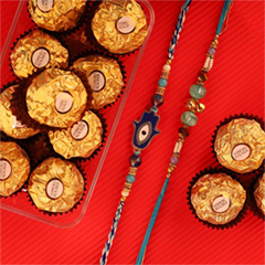 Charming Blue Rakhi Combo - Rakhi and Chocolates to USA