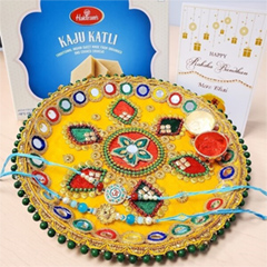 Elegant Rakhi Thali with Kaju Katli - Thali Hampers to USA