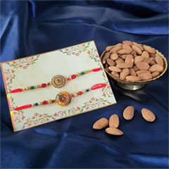 Shiny Rakhi Set with Almond - Rakhi and Dry Fruits to USA