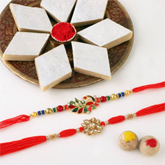 Floral and Peacock Rakhi with Kaju Katli - Exclusive Rakhi to USA