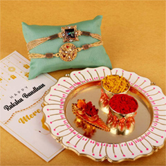 Two Elite Rakhi and Thali Set - Thali Hampers to USA