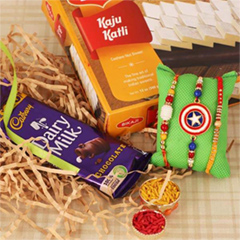 Rakhi Pair and Kids Rakhi and Cadbury with Kaju Katli - Rakhi and Chocolates to USA