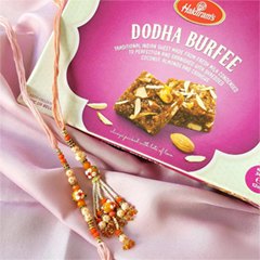 Dodha Barfi with Red Lumba Set - Send Rakhi to New York