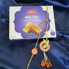 Milkcake with Salmon Floral Rakhi Set