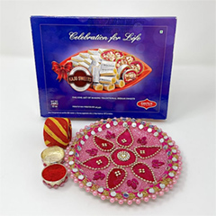 Pink Thali and Kaju Sweet - Bhai Dooj Gifts to USA