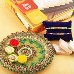 Kaju Katli Thali Rakhi Combo - Thali Hampers to USA