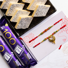 Pearl Bhaiya Bhabhi Set Of 2 Rakhis With Kaju Katli & Dairy Milk - Bhaiya Bhabhi Rakhi to Australia