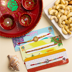 Three Rakhi and Cashew  with Thali - Rakhi Sets to Australia