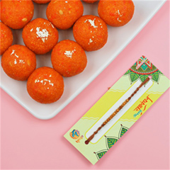 Sandalwood Beads Rakhi With Motichoor Laddoo - Rakhi Sweets to Australia