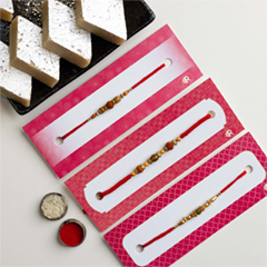 Traditional Set of 3 Rakhis With Kaju Katli - Rakhi Sets to Australia