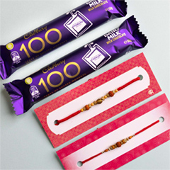 Set of 2 Rudraksh Rakhis With Dairy Milk - Rakhi Sets to Australia