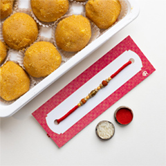 Fancy Beads Rakhi With Besan Laddoo - Rakhi Sweets to Australia