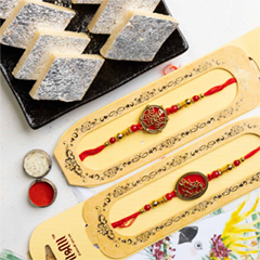 Veera &  Ganesha Set of 2 Rakhis With Kaju Katli - Rakhi Sets to Australia