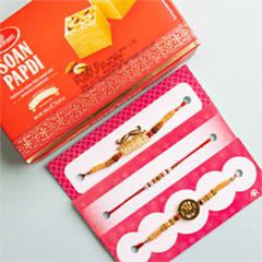 Three Rakhi with Soan Papdi 250 gm - Rakhi Sweets to Australia