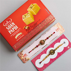 Om & Trishul Set of 2 Rakhis With Soan Papdi - Rakhi Sets to Australia