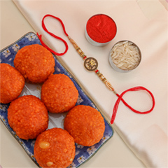 Trishul Rakhi With Motichoor Laddoo - Rakhi Sweets to Australia