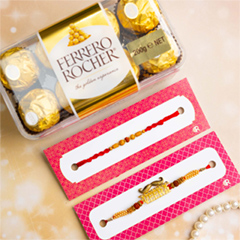 Veera & Sandalwood Beads Set of 2 Rakhis With Ferrero Rocher - Exclusive Rakhi to Australia