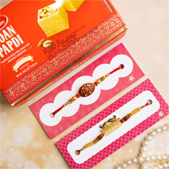 Veera & Bhai Set of 2 Rakhis With Soan Papdi - Rakhi Sets to Australia