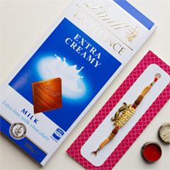 Veera Rakhi With Lindt Extra Creamy Chocolate - Rakhi Chocolates to Australia