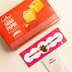 Radha Krishna Rakhi With Soan Papdi - Rakhi Cards to Australia